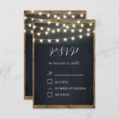 Rustic Hout & Slingerlichten RSVP Kaart | Schuur (Voorkant / Achterkant)