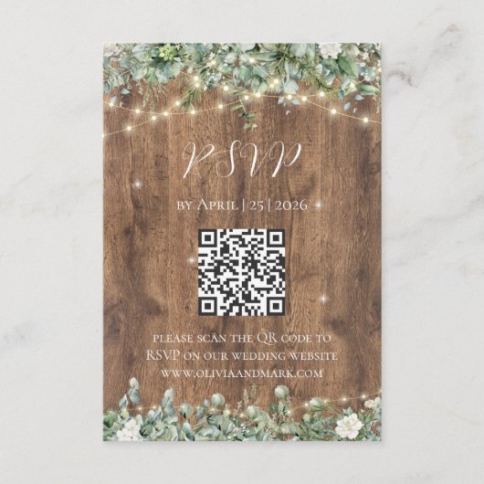 Rustic Hout & Slingerslichten RSVP Kaart | Schuur (Voorkant)