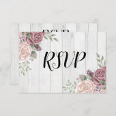 Rustic Hout Stof Roze Waterverf Bloem RSVP Kaartje (Voorkant / Achterkant)