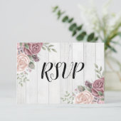 Rustic hout stoffige roze aquarel bloem RSVP kaartje (Staand voorkant)