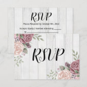 Rustic hout stoffige roze aquarel bloem RSVP kaartje (Voorkant / Achterkant)