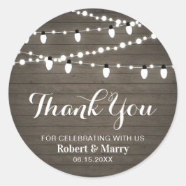 Rustic Hout & String Light Feest Bedankt Sticker