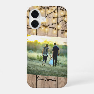Rustic Hout Trendy Familie Foto Lichten Aangepast iPhone 16 Hoesje