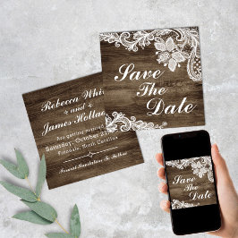 Rustic Hout & Vintage Kant Bruiloft Save The Date Kaart