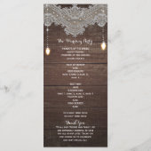 Rustic hout & vintage kant & lichten programma rek programmakaart (Achterkant)