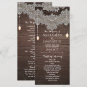 Rustic hout & vintage kant & lichten programma rek programmakaart (Voorkant / Achterkant)