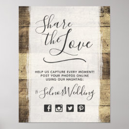 Rustic Hout Vintage Landelijke Trouw Hashtag Foto Poster