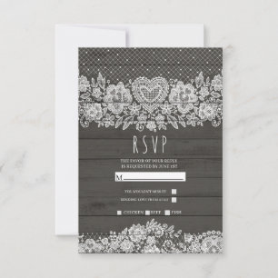 Rustic Hout Witte Kant Boerderij Schuur Bruiloft R RSVP Kaartje