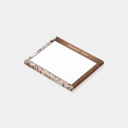 Rustic Hout & Witte Kant Custom Post-it® Notes (Schuin)
