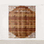 Rustic hout & witte kant verjaardagsfoto-achtergro wandkleed (Voorkant)