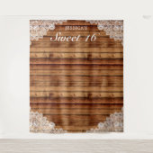 Rustic hout & witte kant zoete 16 foto achtergrond wandkleed (Voorkant)