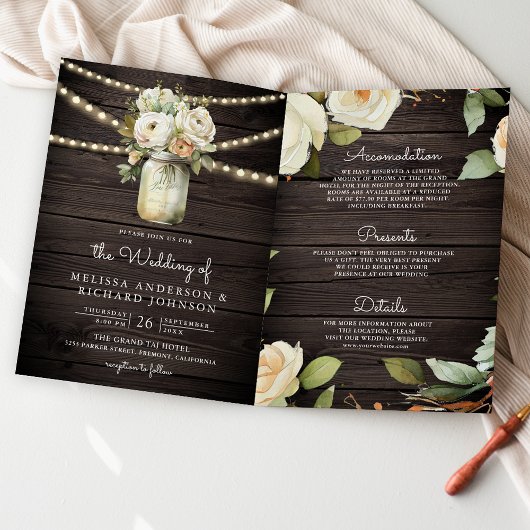 Rustic Hout Witte Rozen Metselwerkpot QR Code Trou