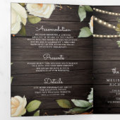 Rustic Hout Witte Rozen Metselwerkpot QR Code Trou Drieluik Uitnodiging (Binnenzijde eerst)