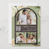 Rustic Hout Witte Rozen Metselwerkpot QR Code Trou Kaart (Achterkant)