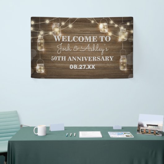 Rustic Houten Achtergrond Licht Glazen Pot Jubileu Spandoek (Beurs)
