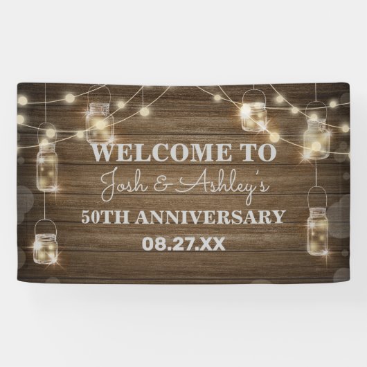 Rustic Houten Achtergrond Licht Glazen Pot Jubileu Spandoek (Horizontaal)