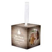 Rustic Houten Baby's Eerste Kerstmis Naam Foto Decoratie (Voorkant hoekig)