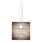 Rustic Houten Baby's Eerste Kerstmis Naam Foto Decoratie (Voorkant)
