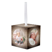 Rustic Houten Baby's Eerste Kerstmis Naam Foto Decoratie (Achter hoekig)