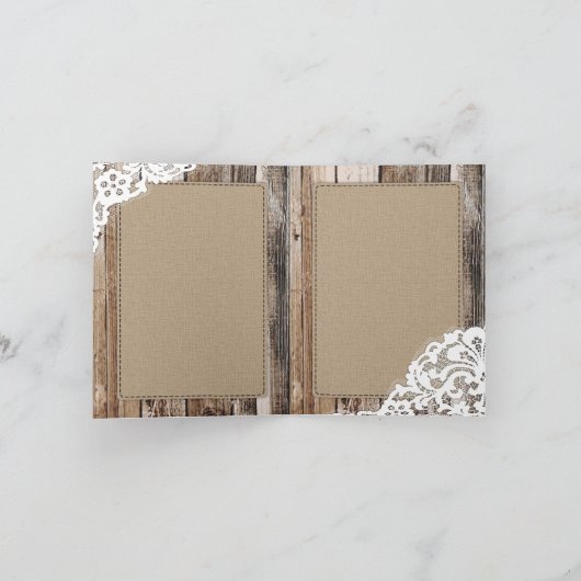 Rustic houten bedankkaart met kant (Binnen)