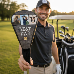 Rustic Houten Beste Papa 3 Foto Collage Aandenken Golfheadcover