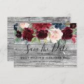 Rustic Houten Bruiloft met Bourgondische Bloemen v Save The Date (Voorkant / Achterkant)