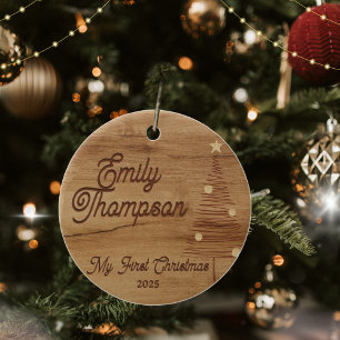 Rustic Houten Eerste Kerstmis Baby 2025 Keramisch Ornament