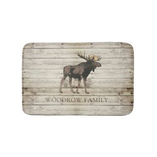 Rustic Houten Eland Familie Naam Douchegordijn Badmat