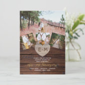 Rustic houten gegraveerde hart FOTOCOLLAGE Koppels Kaart (Staand voorkant)