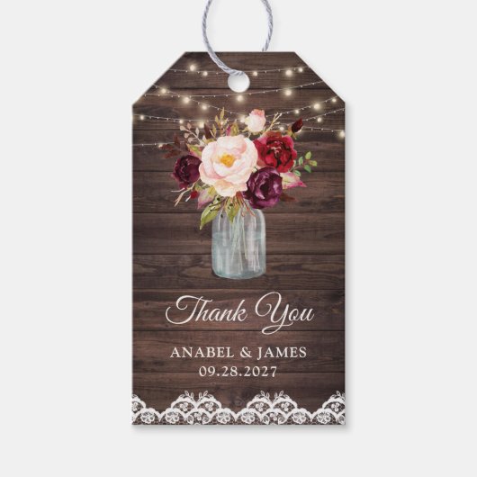 Rustic Houten Kant Blush Bourgondië Metselpot Gift Cadeaulabel (Voorkant)