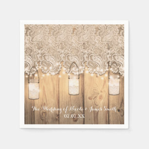Rustic Houten Kant en Verlichte Mason Jar Huwelijk Servetten
