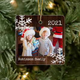 Rustic houten kerst familiefoto  keramisch ornament