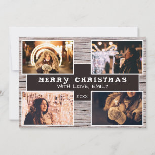 Rustic Houten Kerst Foto Collage Plaat Kaart
