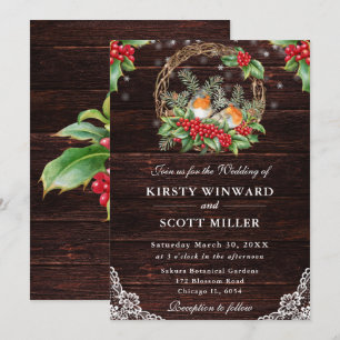 Rustic Houten Kerst Huwelijk met Robin en Hulst Kaart