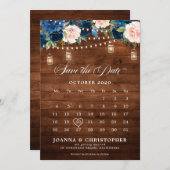 Rustic houten Navy Blue Bloemstuk Mason Jar Agenda Save The Date (Voorkant / Achterkant)