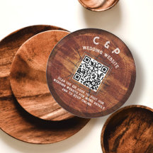 Rustic Houten QR Code Huwelijk Aangepaste Monogram