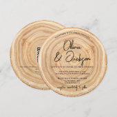 Rustic Houten QR Code Trouwkaart Kaart (Voorkant / Achterkant)