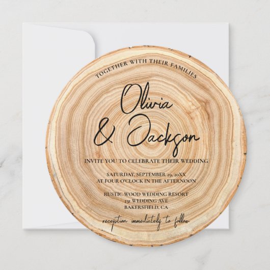 Rustic Houten QR Code Trouwkaart Kaart (Voorkant)