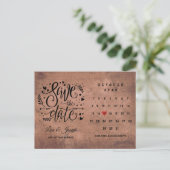 Rustic Houten Save the Date-agenda Rode Hart Briefkaart (Staand voorkant)