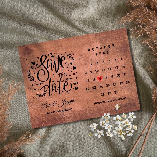 Rustic Houten Save the Date-agenda Rode Hart Briefkaart
