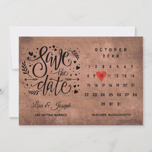 Rustic Houten Save the Date-agenda Rode Hart Kaart (Voorkant)