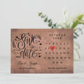 Rustic Houten Save the Date-agenda Rode Hart Kaart (Staand voorkant)