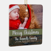 Rustic Houten Script Gelukkig Kerstfeest Vakantie Keramisch Ornament (Rechts)