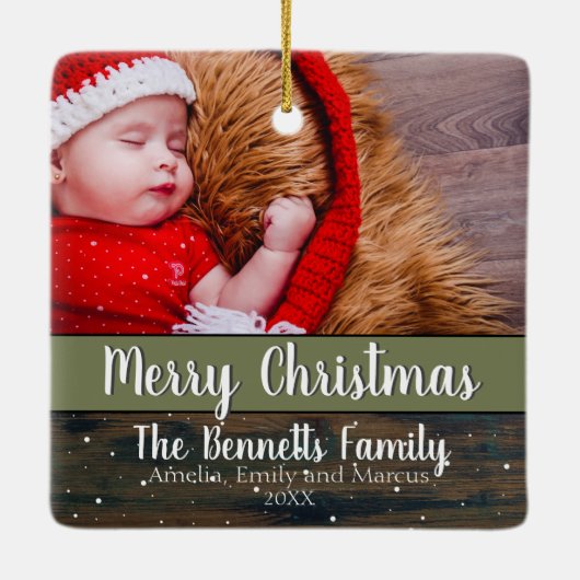 Rustic Houten Script Gelukkig Kerstfeest Vakantie Keramisch Ornament (Achterkant)