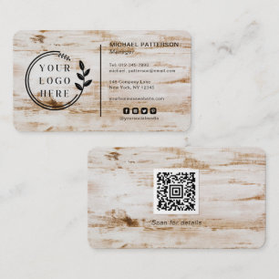 Rustic Houten Timmervak Logo en QR Code Visitekaartje
