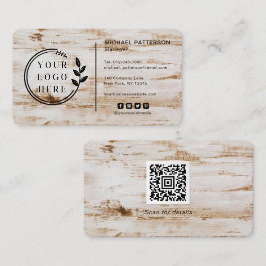 Rustic Houten Timmervak Logo en QR Code Visitekaartje (Voorkant / Achterkant)