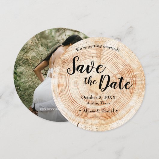Rustic HOUTEN trouwfoto Save the date Kaart (Voorkant / Achterkant)
