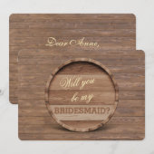 Rustic Houten Vat Wil je mijn BRIDESMAID zijn Kaart (Voorkant / Achterkant)