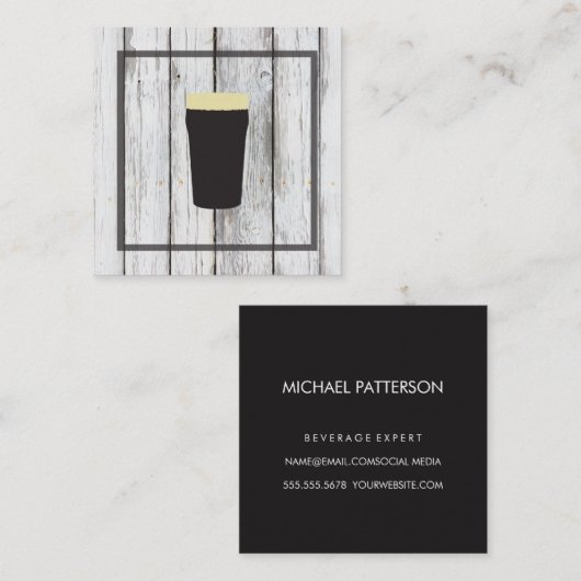 Rustic houten vierkant element | Bier Expert Vierkante Visitekaartje (Voorkant / Achterkant)