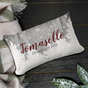 Rustic Houten Winter Dennenbomen Burgundy Naam Kussen